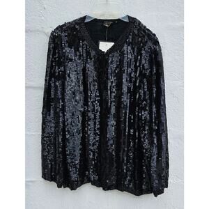 Vintage Sequin Jacket Large Black Silk Beaded Evening Party Whimsigoth Deadstock